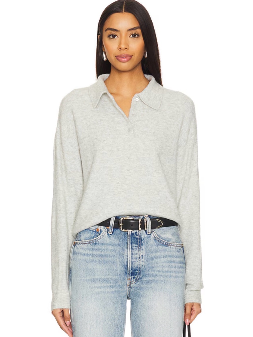 NWT Lovers and Friends Ivy Polo Sweater Light Grey S Soft Collared Revolve - Picture 1 of 12